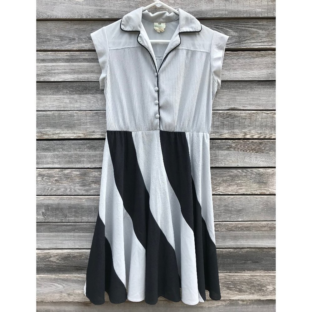 Vintage Black/Grey stripes collar dress
